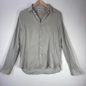 CARL STERR Men’s Light Gray Linen Long Sleeve Button Up Shirt Coastal Preppy M